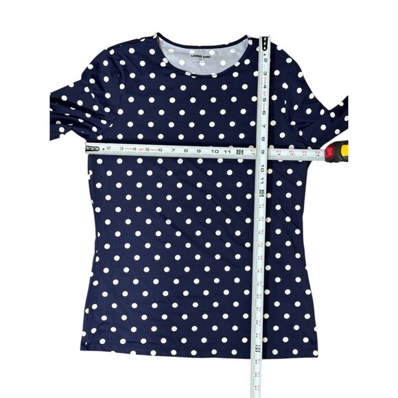 Lands End Womens Navy Long Sleeve Polka Dot Shirt S/L Stretchy Fabric Light Top - Picture 4 of 7